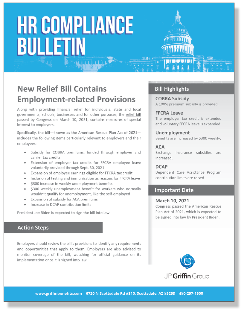 New Relief Bill Contains Employment-related Provisions (Added 3/11)