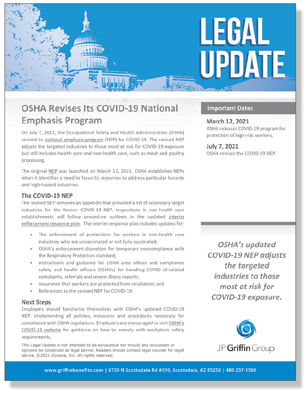OSHA Revises Its COVID-19 National Emphasis Program