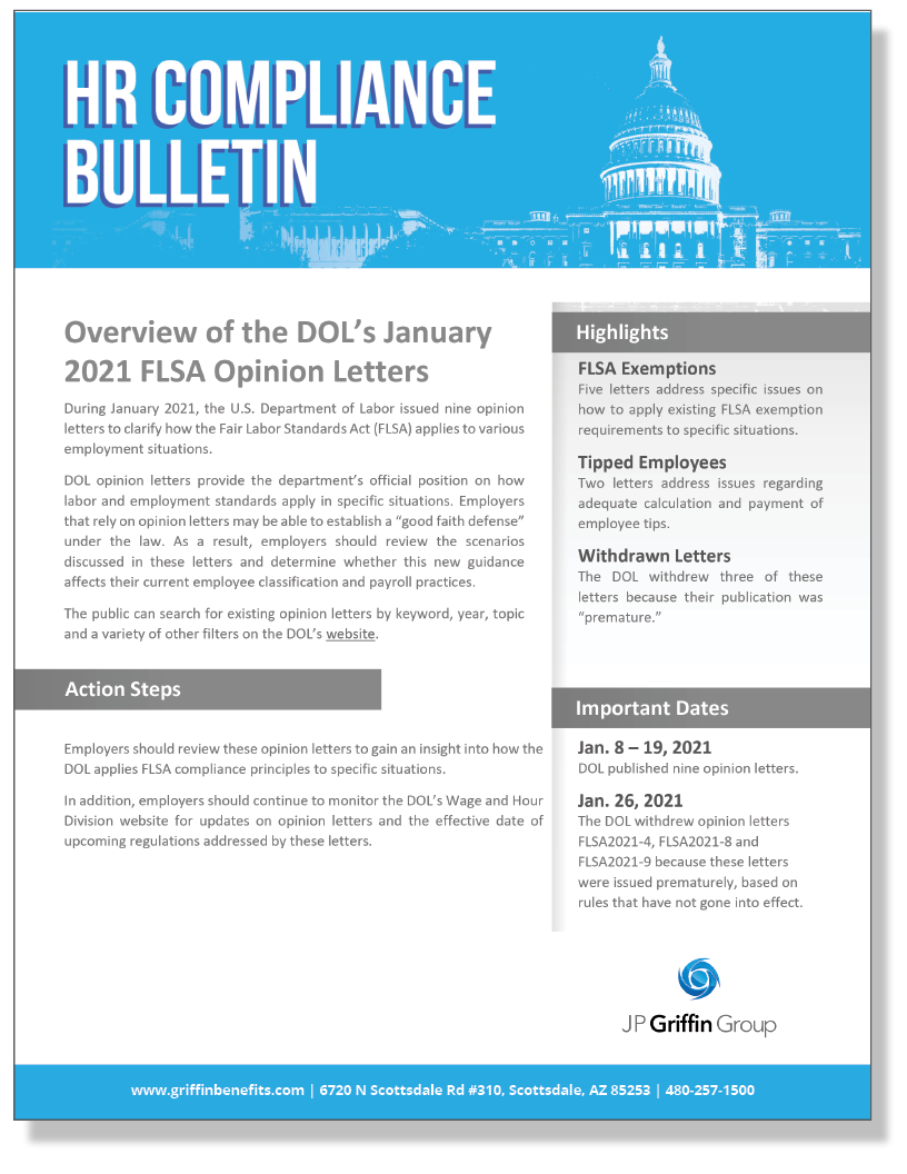 Overview of the DOL’s January 2021 FLSA Opinion Letters