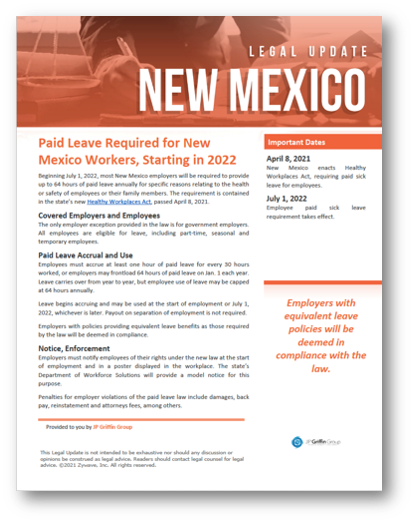Paid Leave Required for New Mexico Workers (Added 4/15)