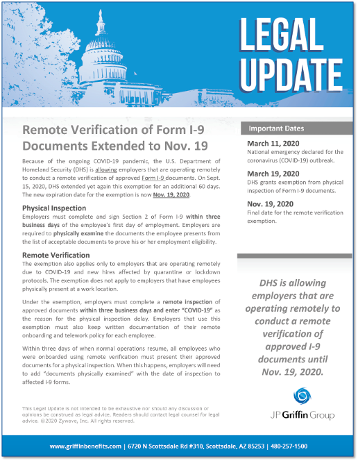 Remote Verification of Form I-9 Documents Extended to Nov. 19