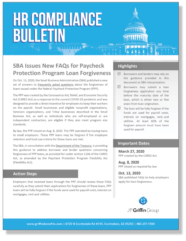 SBA Issues New FAQs for Paycheck Protection Program Loan Forgiveness_FINAL