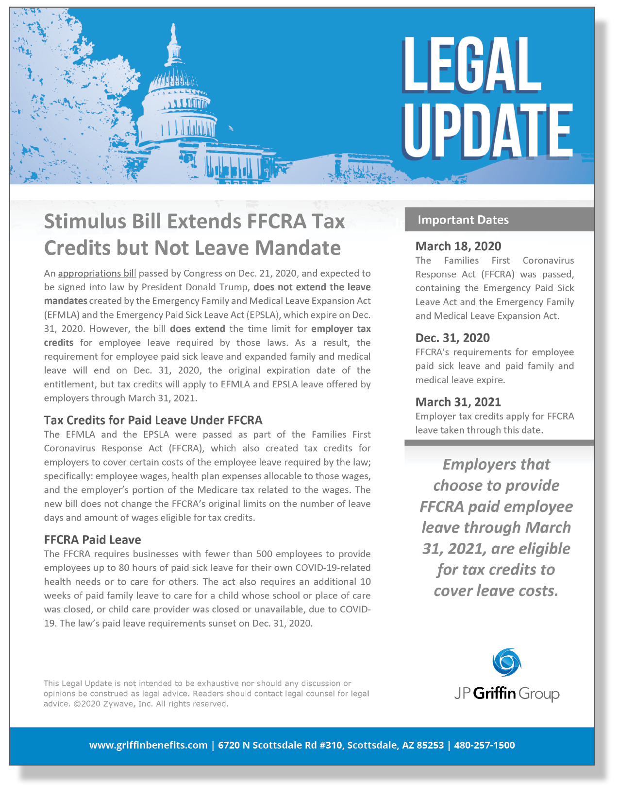 Stimulus Bill Extends FFCRA Tax Credits but Not Leave Mandate