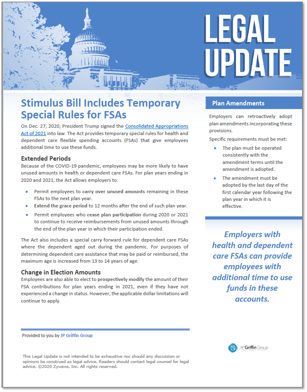 Stimulus Bill Includes Temporary Special Rules for Health and Dependent Care FSAs