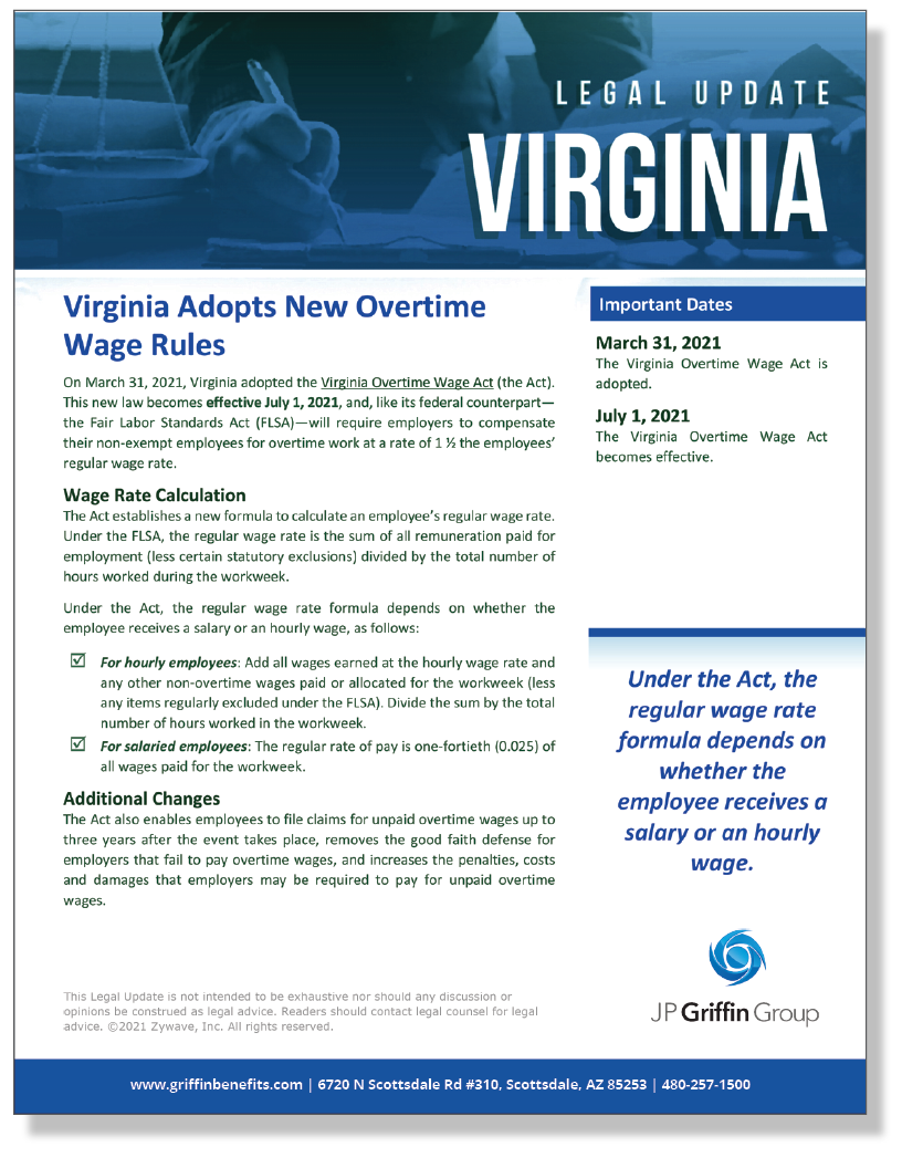 Virginia Adopts New Overtime Wage Rules (4/12)