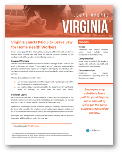 Virginia Enacts Paid Sick Leave Law for Home Health Workers (Added 4/15)