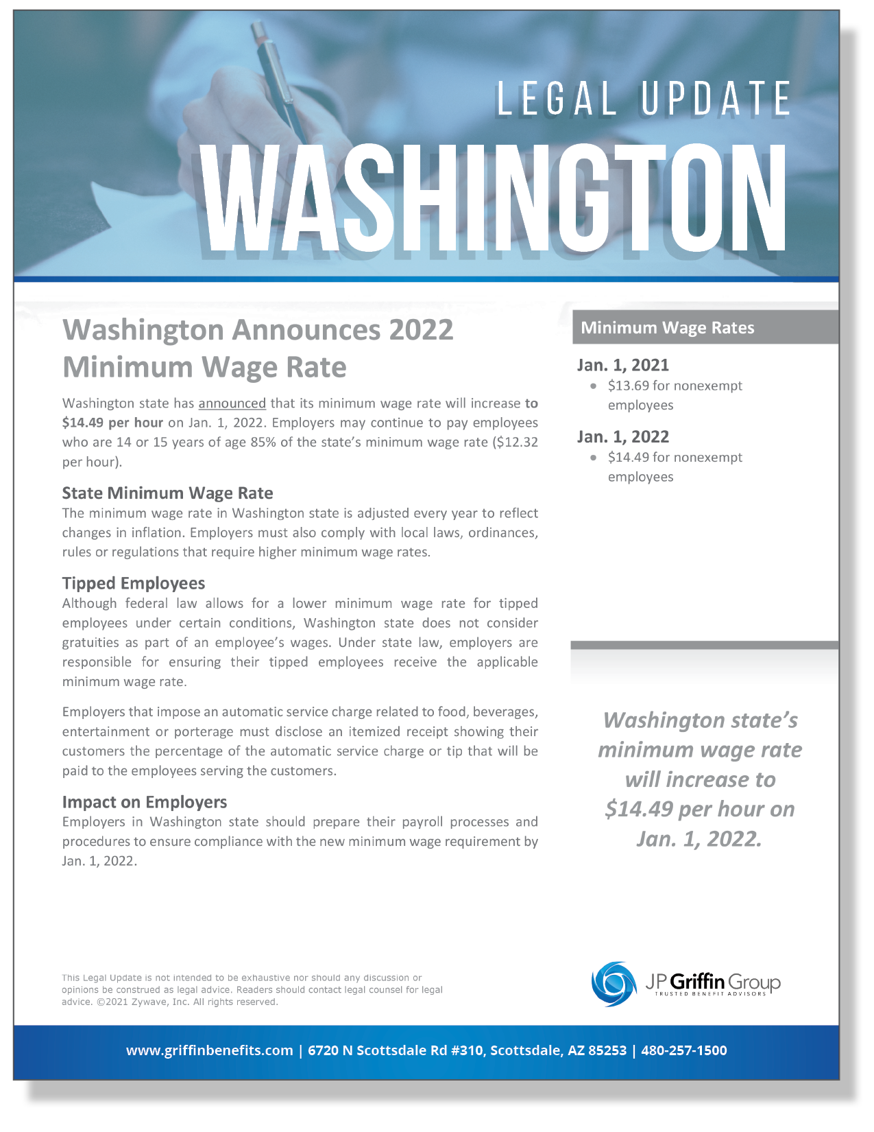 Washington Announces 2022 Minimum Wage Rate