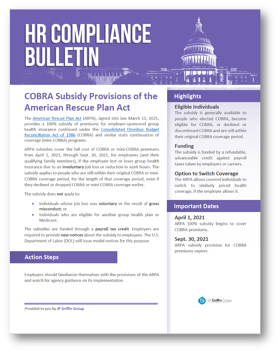 COBRA Subsidy Provisions of the American Rescue Plan Act-2